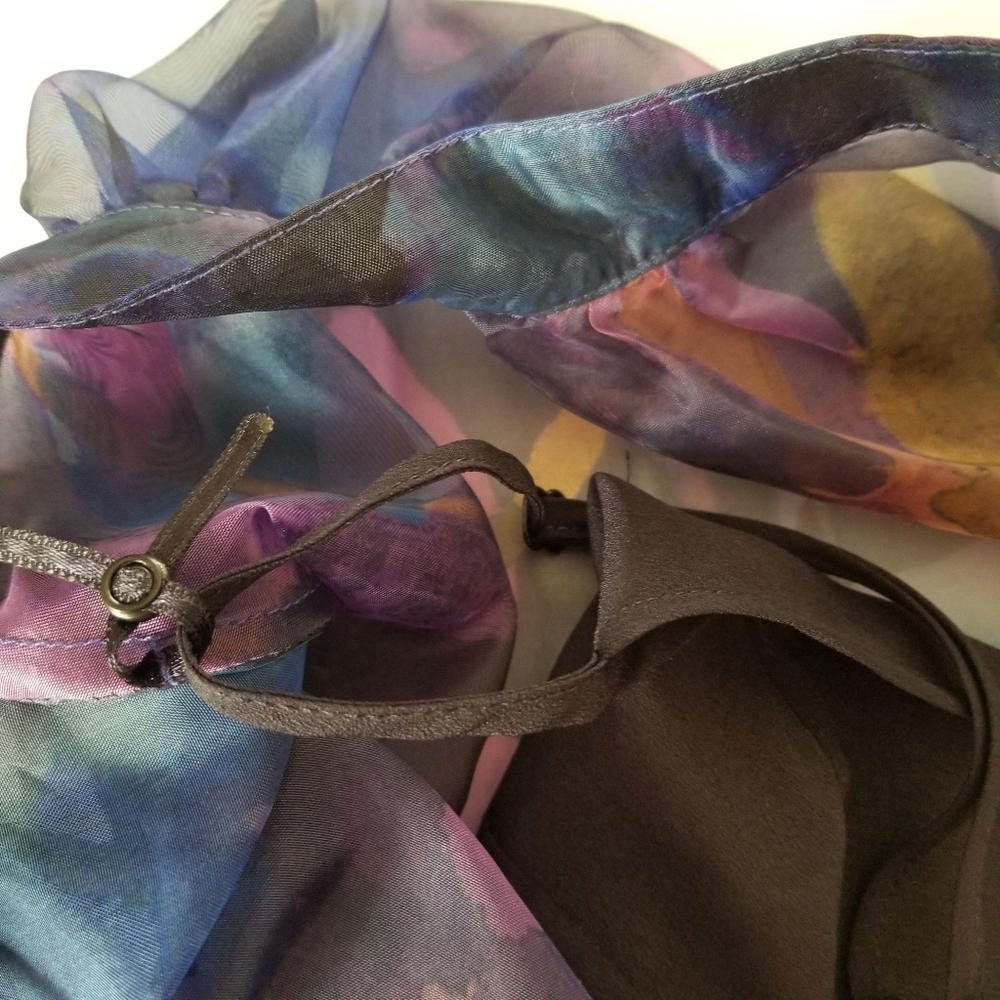 Anthropologie Organza Back Bow Puff Sleeve Blouse Size XS Black Purple B… - Picture 9 of 14